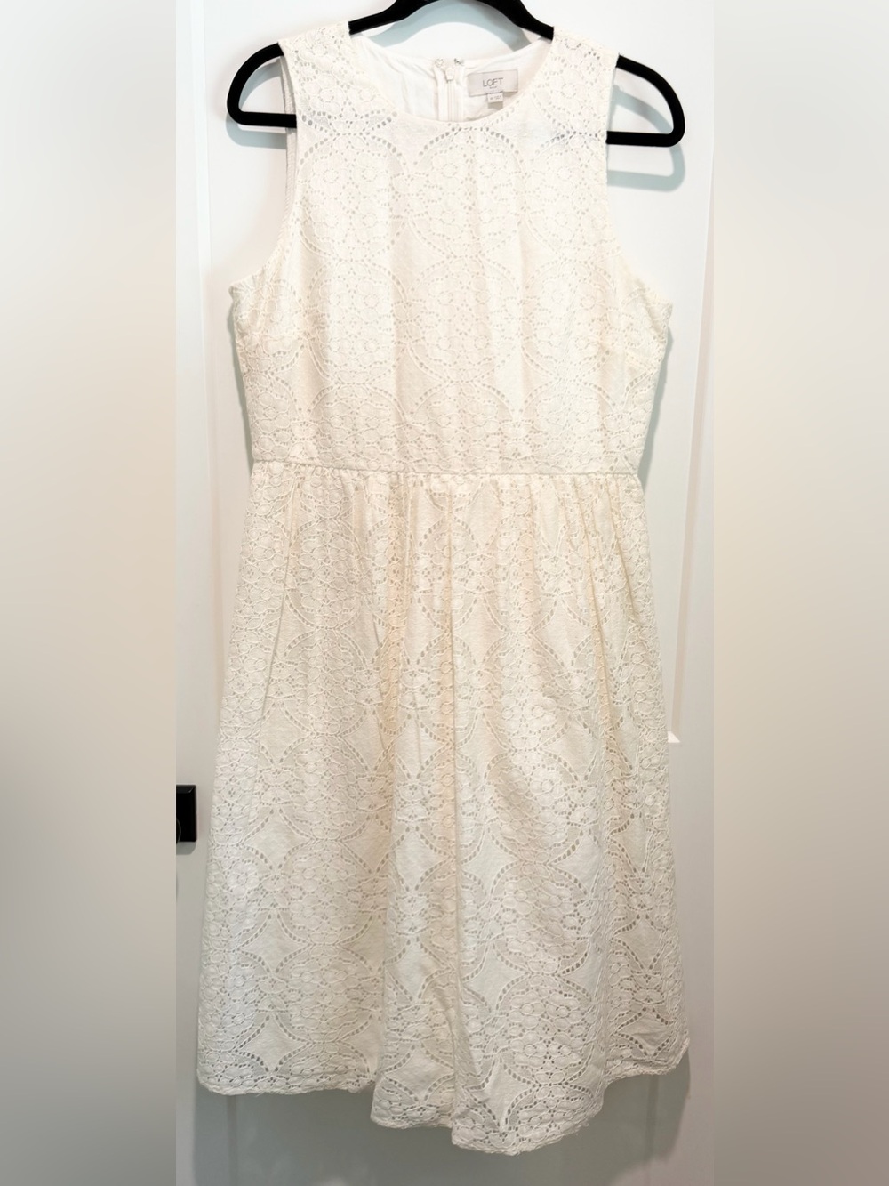 LOFT Ivory Lace Fit & Flare Dress Size 10 Sleeveless Romantic Bridal - Picture 3 of 9